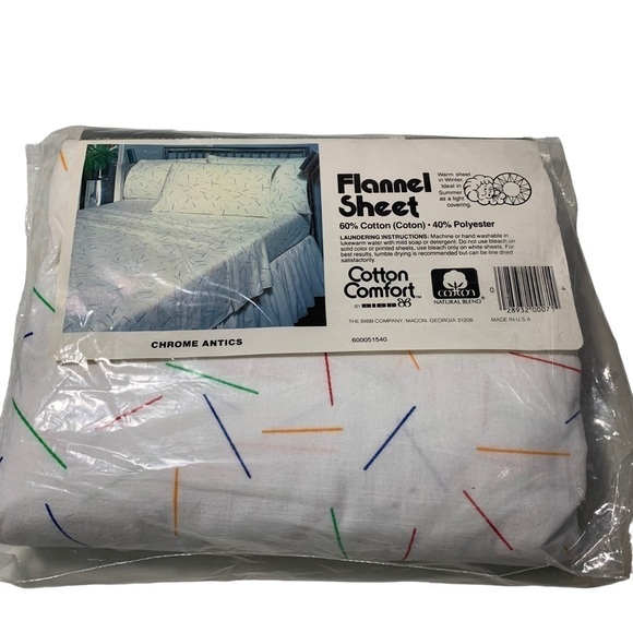 New Vtg Flannel Sheet Flat Sheet Chrome Antics Double Flat Sheet BNWOT sealed - Picture 3 of 3